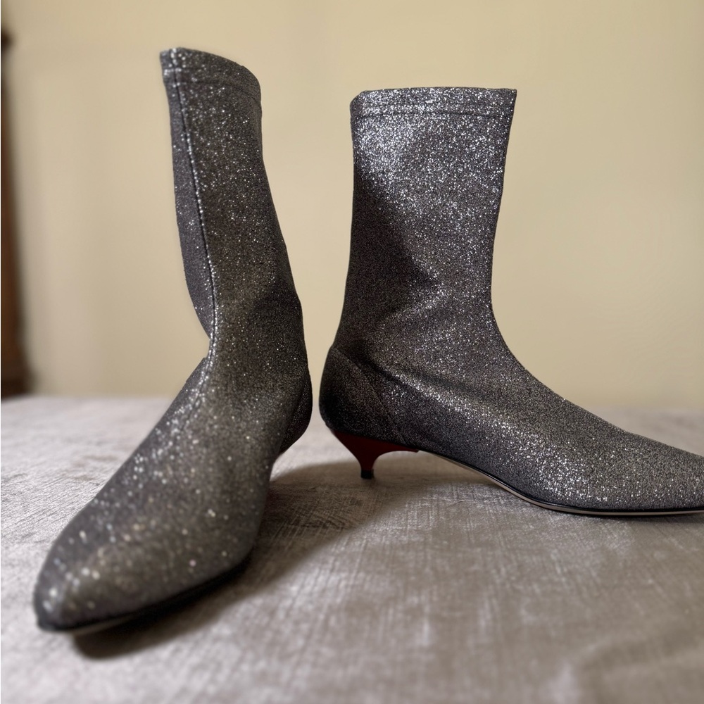 Gia Couture Silver Glitter Ankle Boots EU 40 Red Heel - Picture 7 of 8